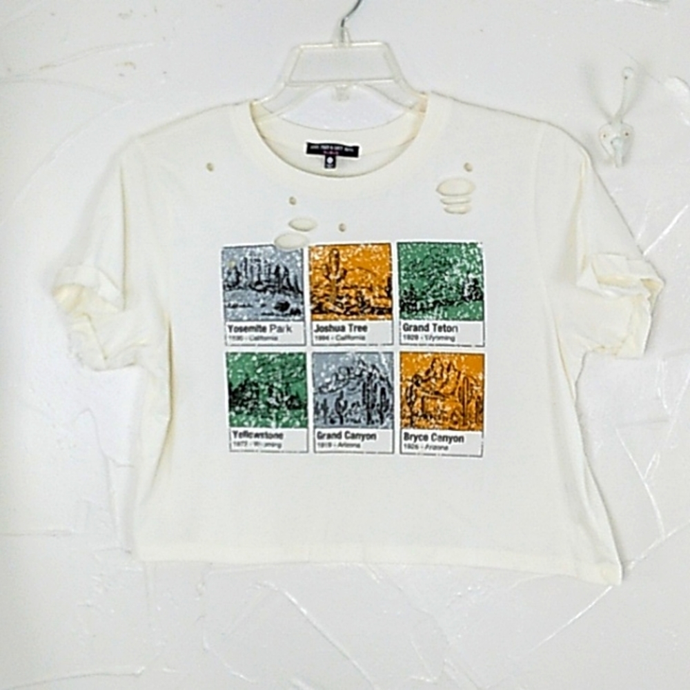 Love Peace & Lazy‎ Days Cropped National Parks Distressed T Shirt Boxy Ov…